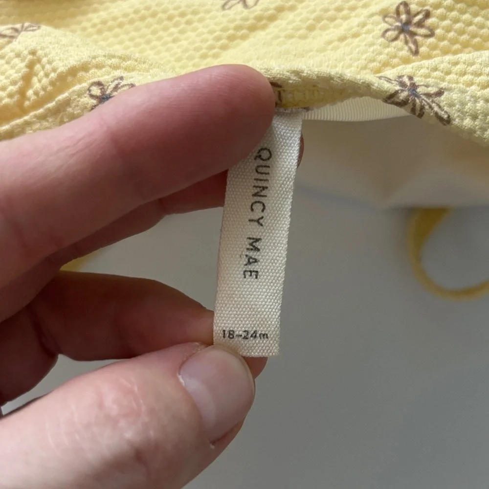 Quincy Mae Yellow Floral Kids Swim One Piece and Hat - Picture 4 of 6